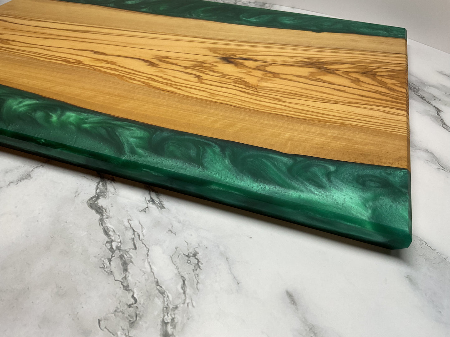 Artisan Olive Wood & Okinawa Green Resin Charcuterie Board – Elegant Entertaining Essential