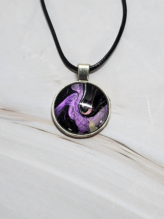 One of a Kind Metallic Purple and Black Handcrafted Medallion Necklace