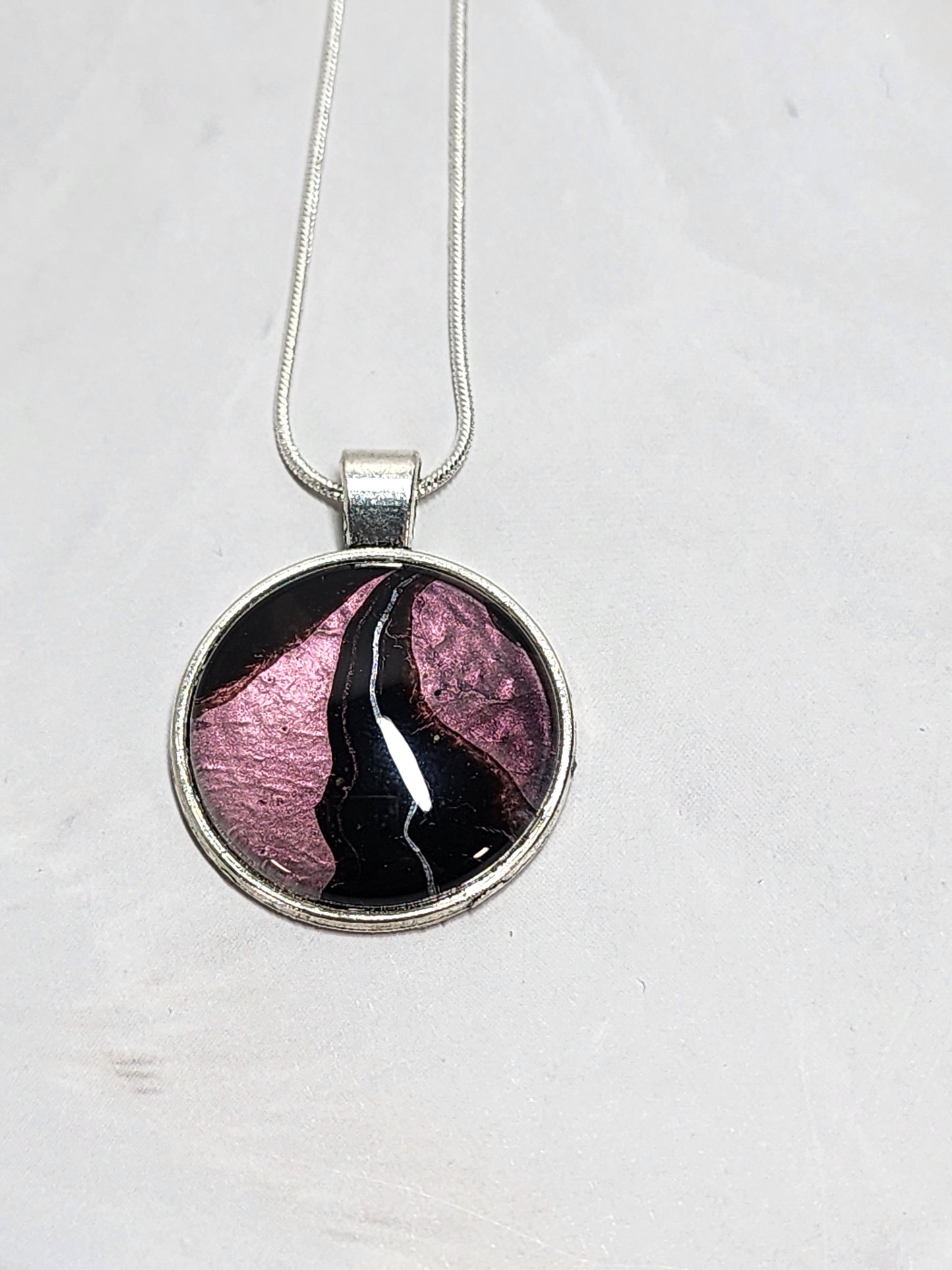 Metallic Rose and Black Handcrafted Medallion Necklace