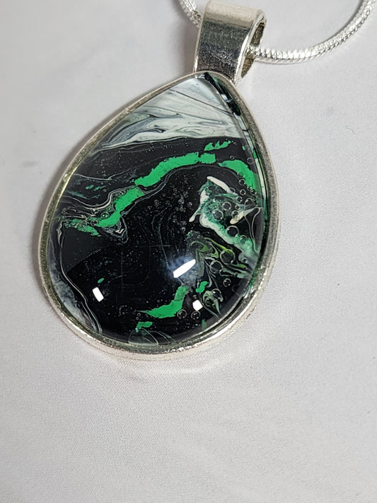 Tear Drop Pendant in Mesmerizing Green and Black