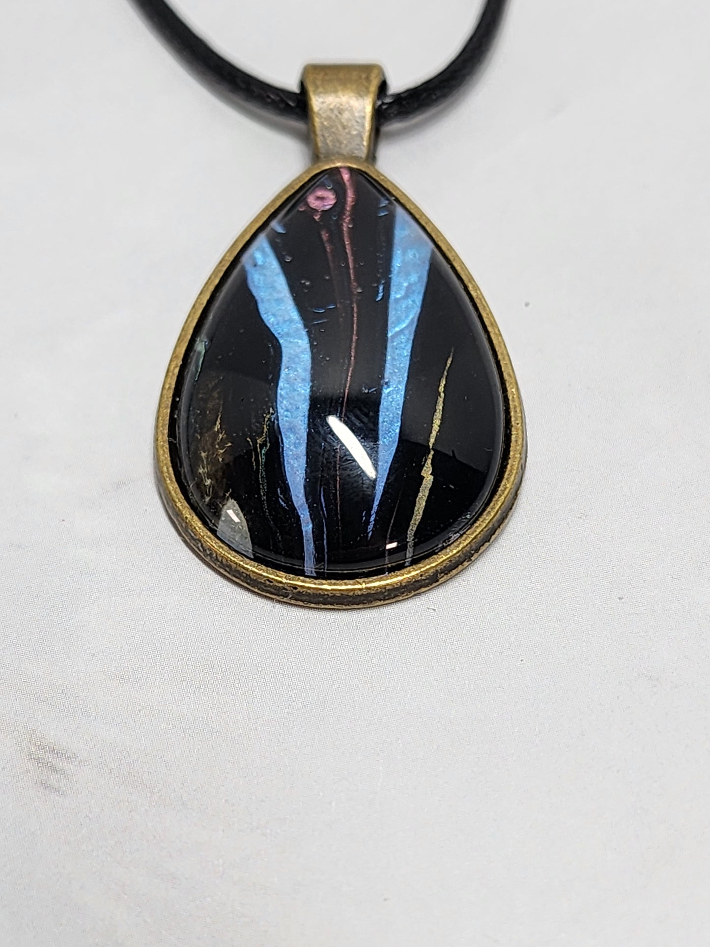 Tear Drop Pendant in Striking Metallic Blue and Black