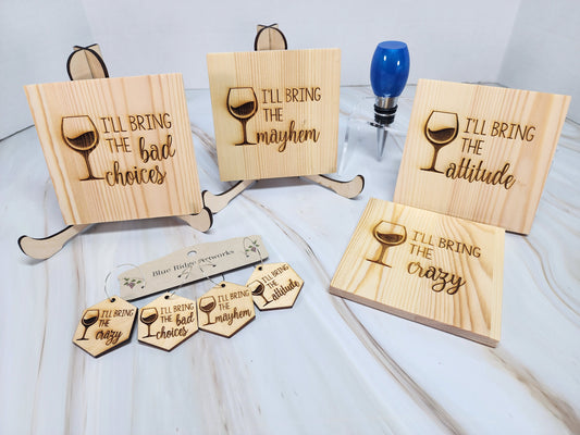 Entertaining coasters, wine charms, and wine bottle topper - SET 2 (Square Coasters)