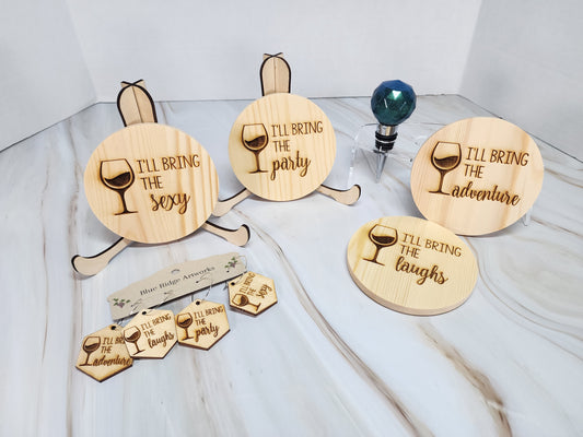 Entertaining coasters, wine charms, and wine bottle topper - SET 4 (Circle Coasters)