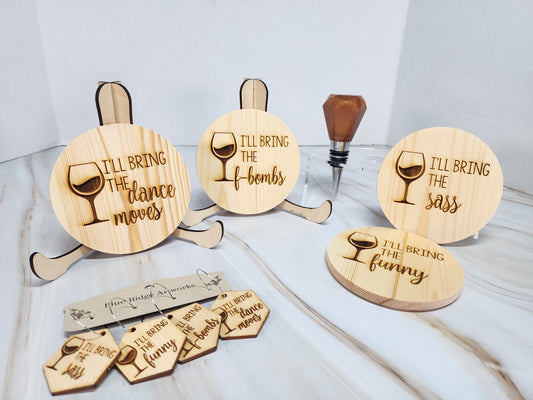 Entertaining coasters, wine charms, and wine bottle topper - SET 3 (Circle Coasters)