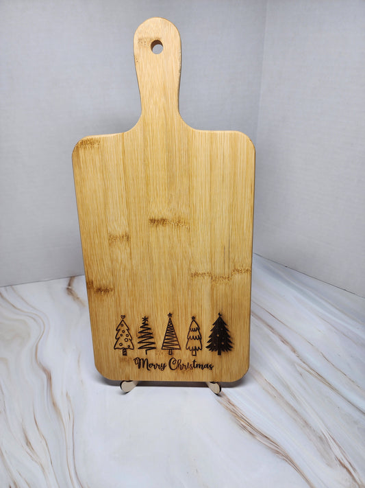 Holiday Bamboo Engraved Cutting Board- Merry Christmas Mini Trees