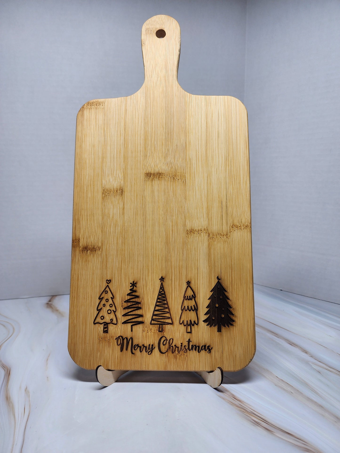 Holiday Bamboo Engraved Cutting Board- Merry Christmas Mini Trees