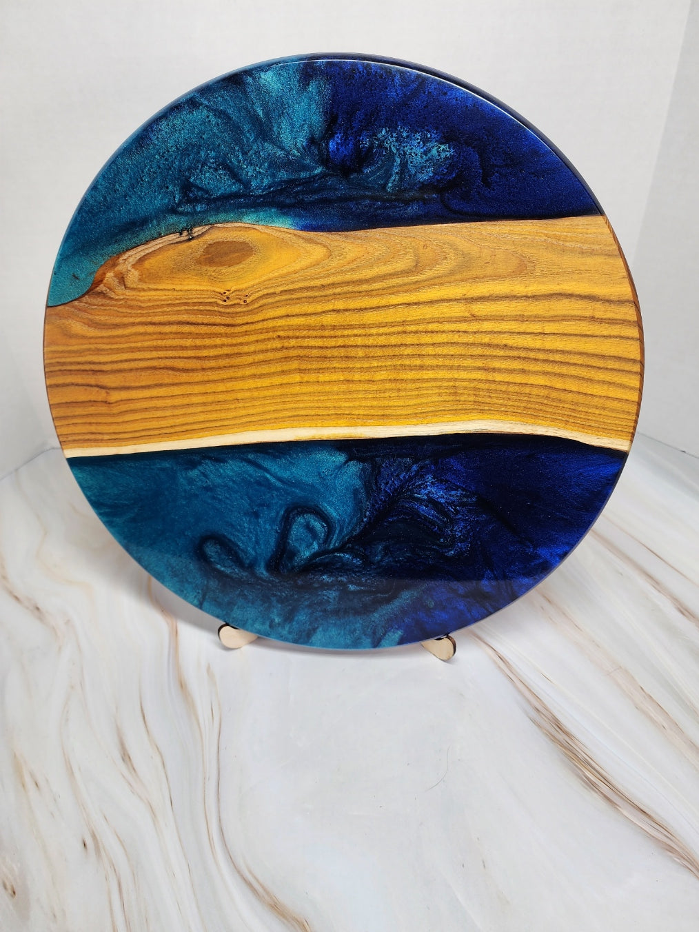 Exclusive Two toned Nokon Blue and Sora Iro Blue Resin with Mulberry Wood Charcuterie Board