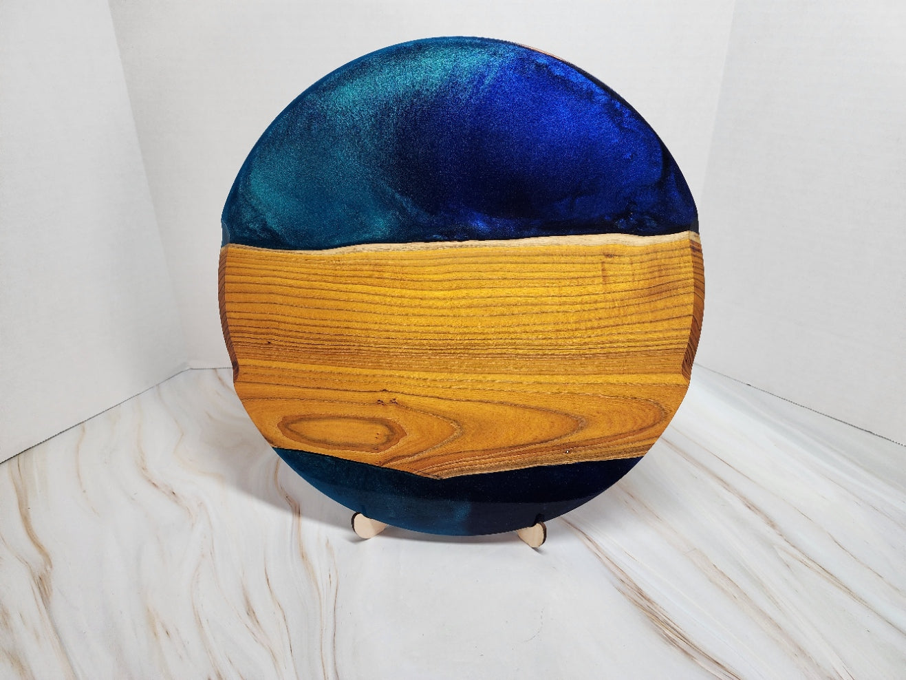 Exclusive Two toned Nokon Blue and Sora Iro Blue Resin with Mulberry Wood Charcuterie Board