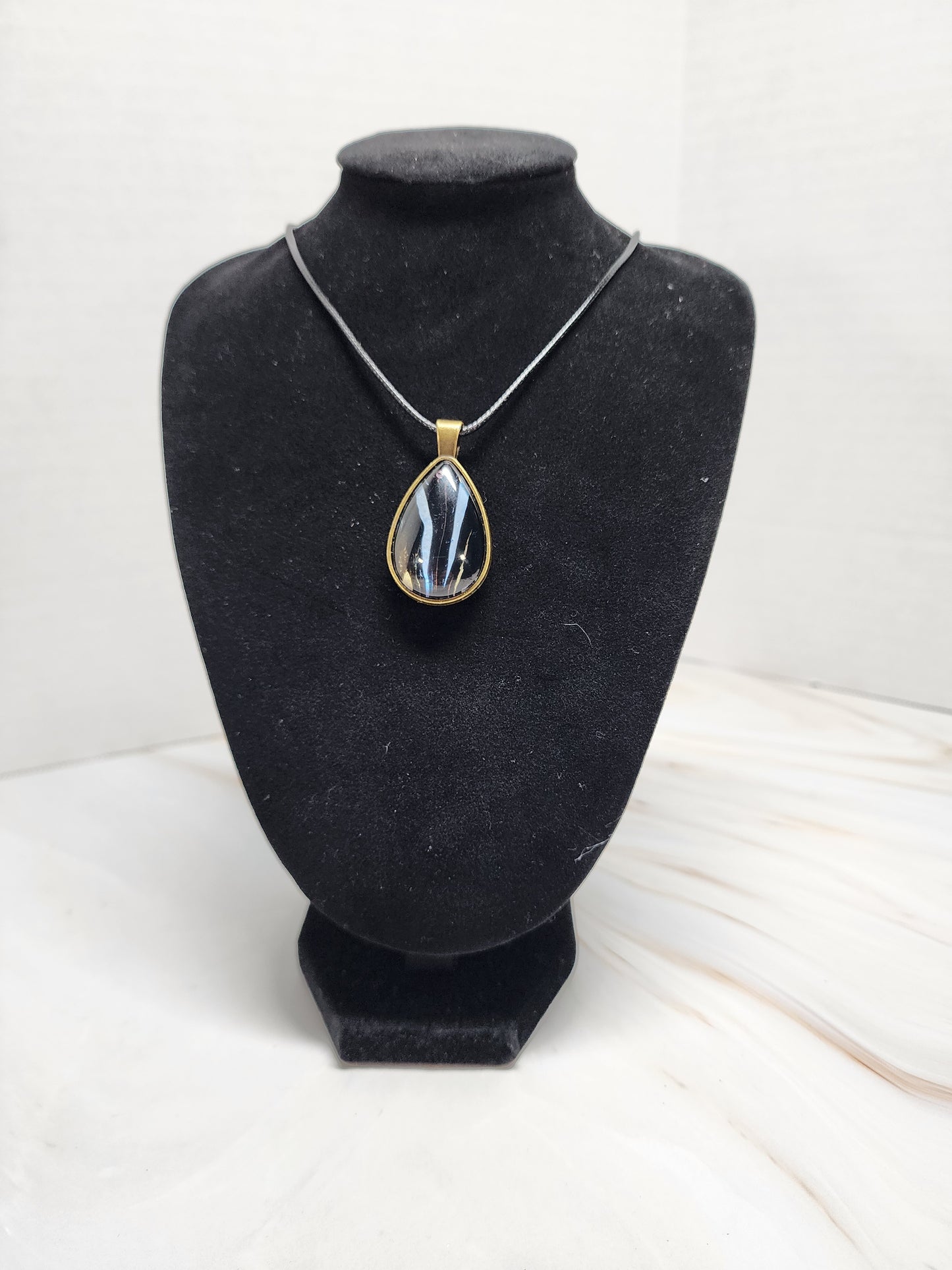 Tear Drop Pendant in Striking Metallic Blue and Black