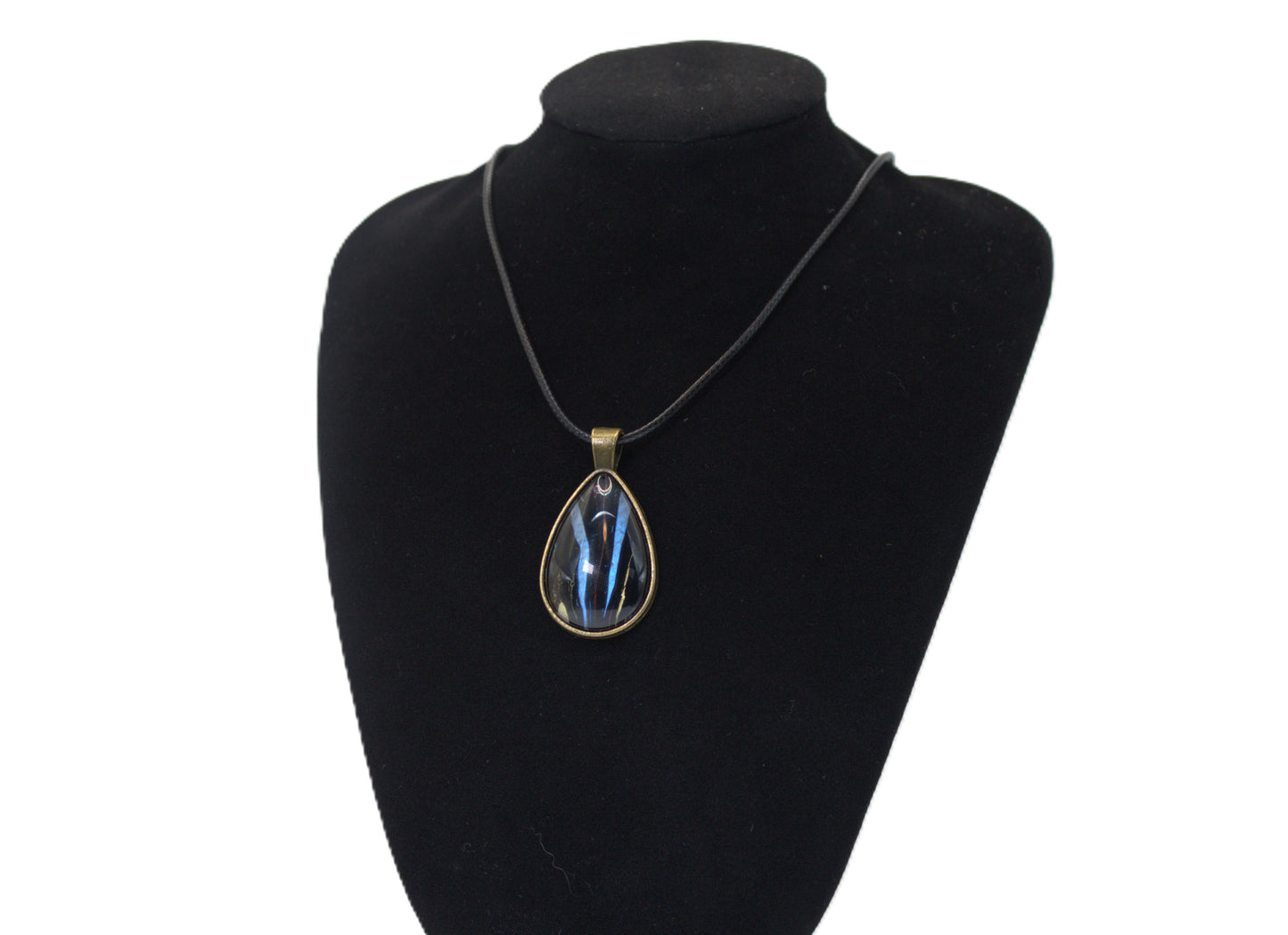 Tear Drop Pendant in Striking Metallic Blue and Black