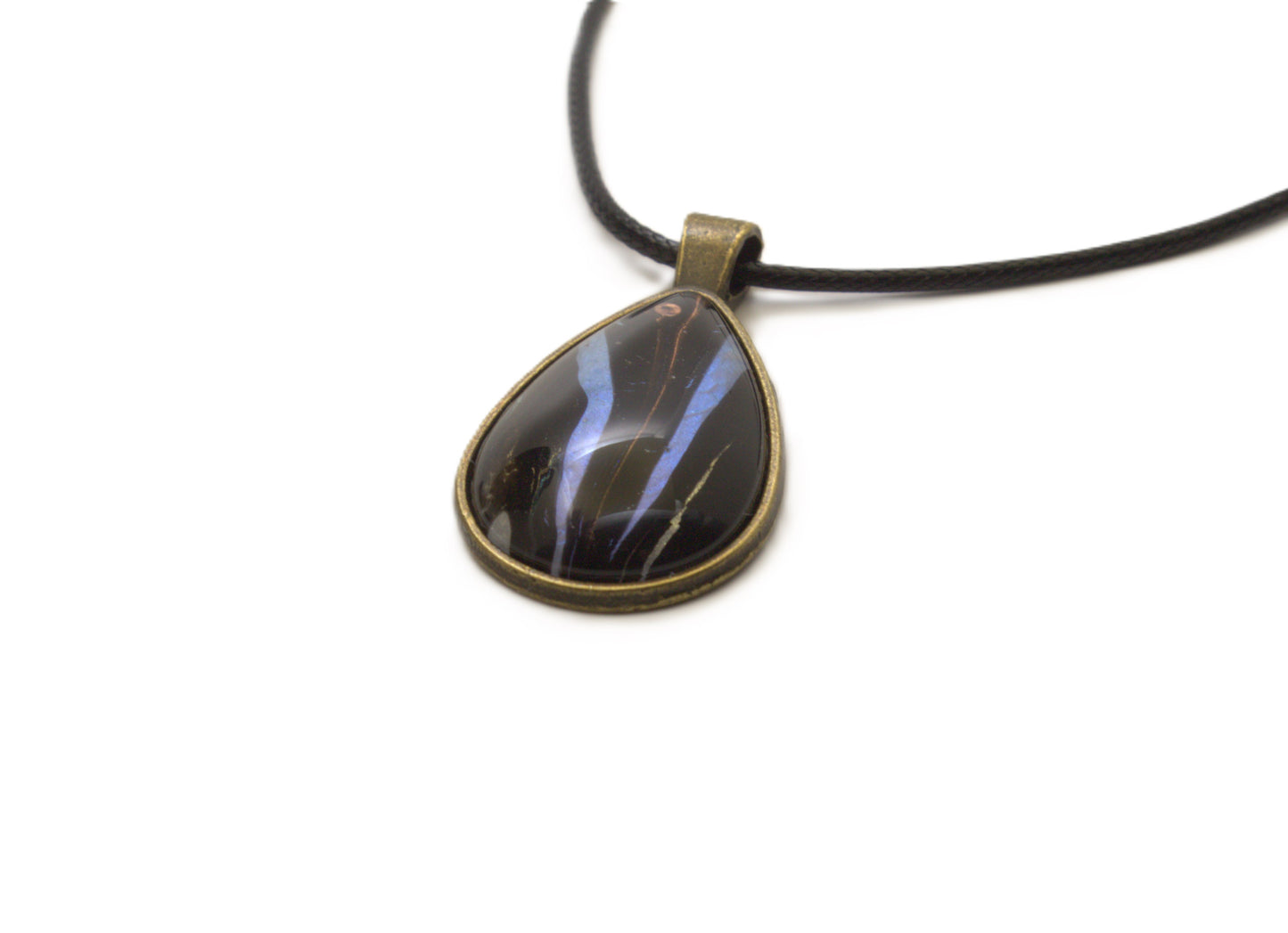 Tear Drop Pendant in Striking Metallic Blue and Black