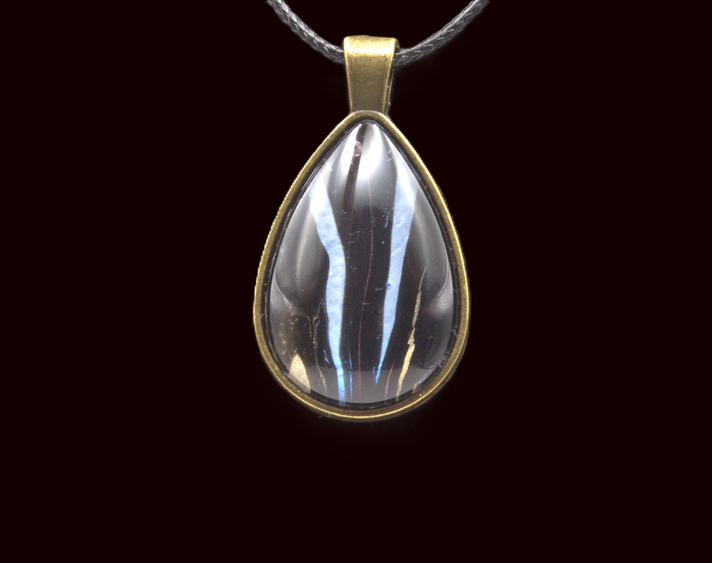 Tear Drop Pendant in Striking Metallic Blue and Black