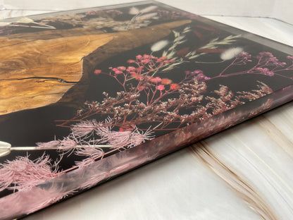 Mountain Charm to your Table- Olive wood with Transparent Resin and Dried Flowers