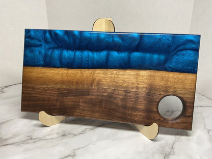 Bold Blue Charcuterie Board- Walnut with Maui and Ocean Blue Resin