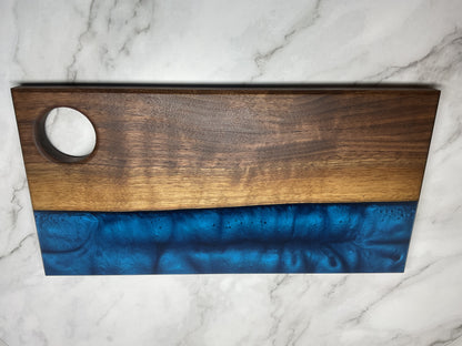 Bold Blue Charcuterie Board- Walnut with Maui and Ocean Blue Resin