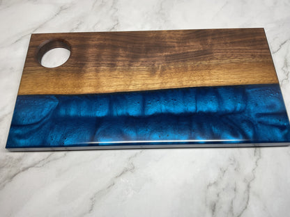 Bold Blue Charcuterie Board- Walnut with Maui and Ocean Blue Resin