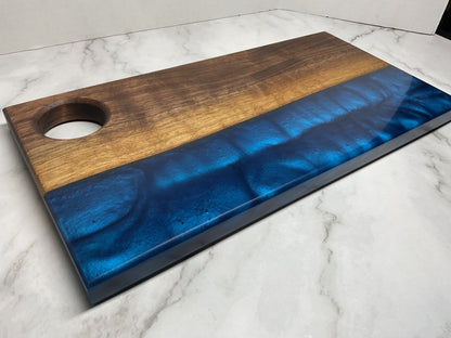 Bold Blue Charcuterie Board- Walnut with Maui and Ocean Blue Resin