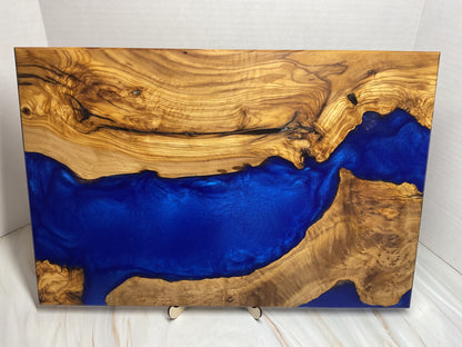 One of a Kind Charcuterie Board- Olive wood with Persian Purple (Brilliant Deep Blue)