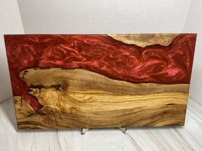 Stunning Charcuterie Board- Olive Wood with Land of the Rising Sun Resin