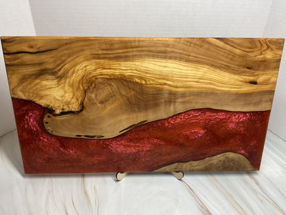 Stunning Charcuterie Board- Olive Wood with Land of the Rising Sun Resin