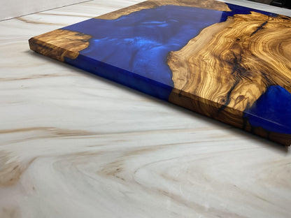One of a Kind Charcuterie Board- Olive wood with Persian Purple (Brilliant Deep Blue)