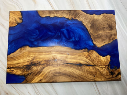 One of a Kind Charcuterie Board- Olive wood with Persian Purple (Brilliant Deep Blue)