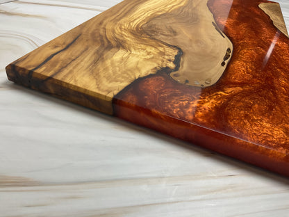 Stunning Charcuterie Board- Olive Wood with Land of the Rising Sun Resin