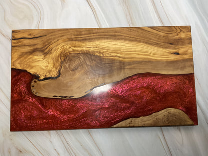 Stunning Charcuterie Board- Olive Wood with Land of the Rising Sun Resin