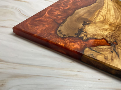 Stunning Charcuterie Board- Olive Wood with Land of the Rising Sun Resin