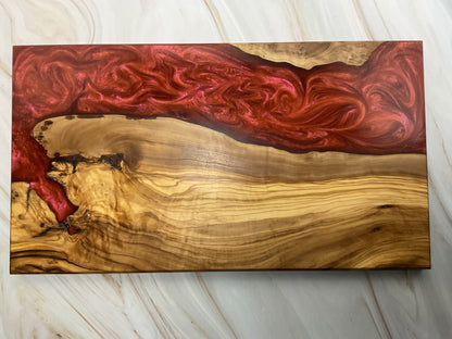 Stunning Charcuterie Board- Olive Wood with Land of the Rising Sun Resin