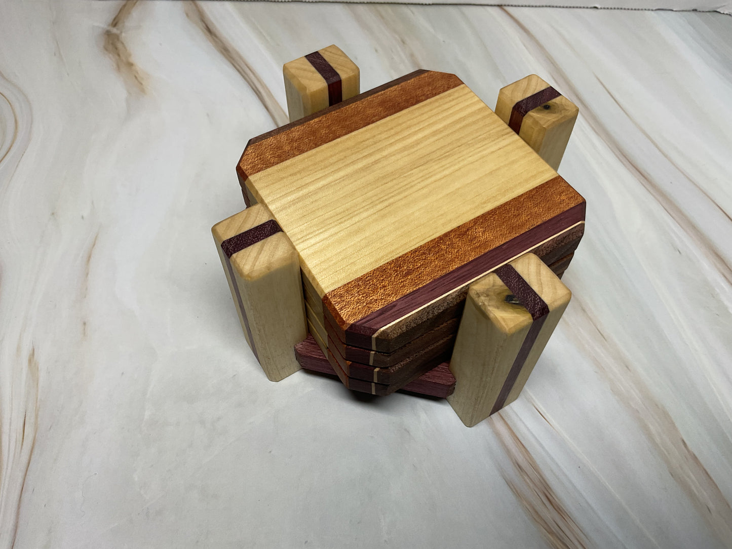 Handcrafted coaster set with stand