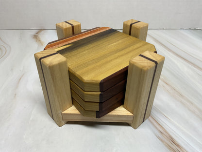 Handcrafted coaster set with stand