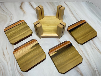 Handcrafted coaster set with stand