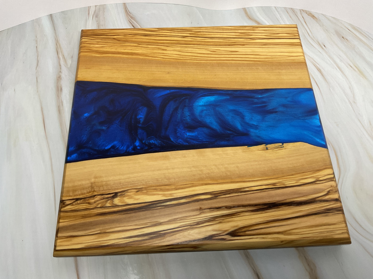 One of a Kind Charcuterie Board- Olive wood with Persian Purple and Maui Blue (Brilliant Deep Blue)