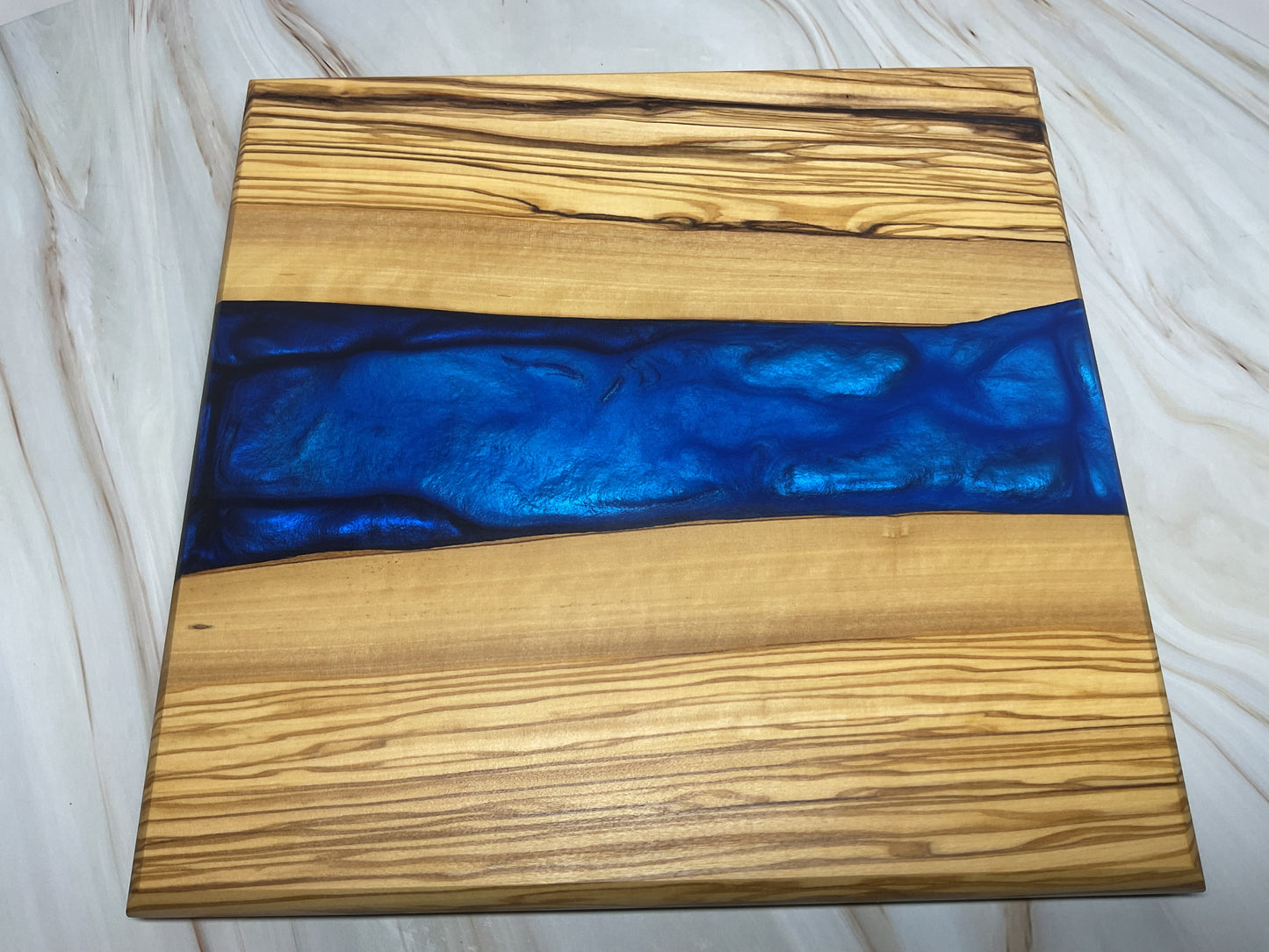 One of a Kind Charcuterie Board- Olive wood with Persian Purple and Maui Blue (Brilliant Deep Blue)