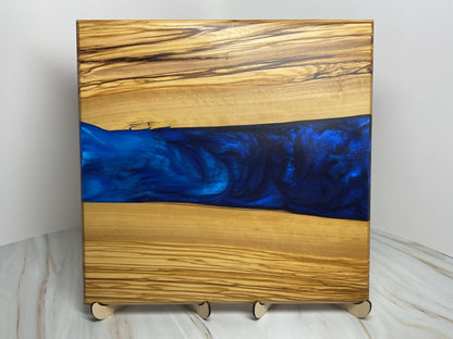 One of a Kind Charcuterie Board- Olive wood with Persian Purple and Maui Blue (Brilliant Deep Blue)
