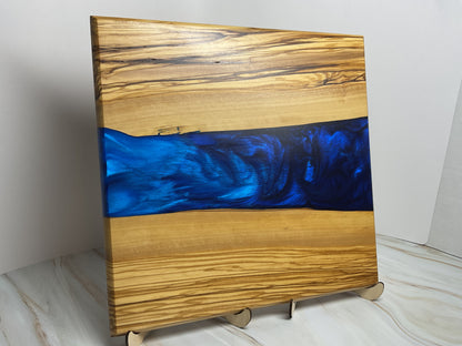 One of a Kind Charcuterie Board- Olive wood with Persian Purple and Maui Blue (Brilliant Deep Blue)