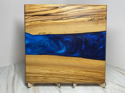 One of a Kind Charcuterie Board- Olive wood with Persian Purple and Maui Blue (Brilliant Deep Blue)