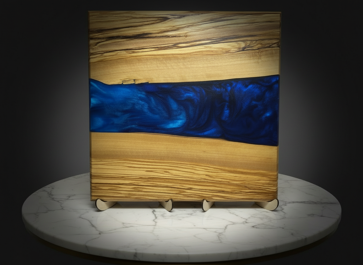One of a Kind Charcuterie Board- Olive wood with Persian Purple and Maui Blue (Brilliant Deep Blue)