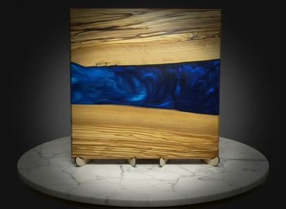 One of a Kind Charcuterie Board- Olive wood with Persian Purple and Maui Blue (Brilliant Deep Blue)