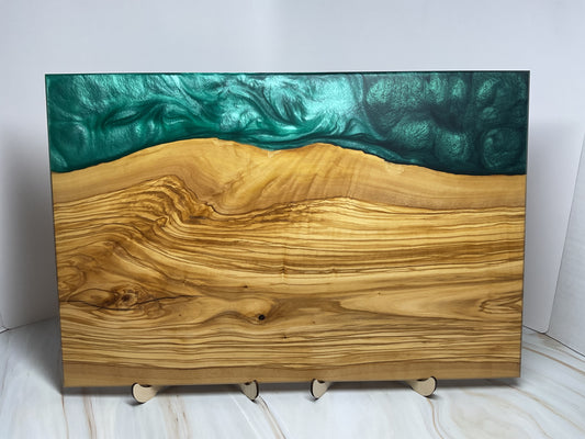 Eye Catching Charcuterie Board- Olive wood with Okinawa Green and Turquoise  Resin