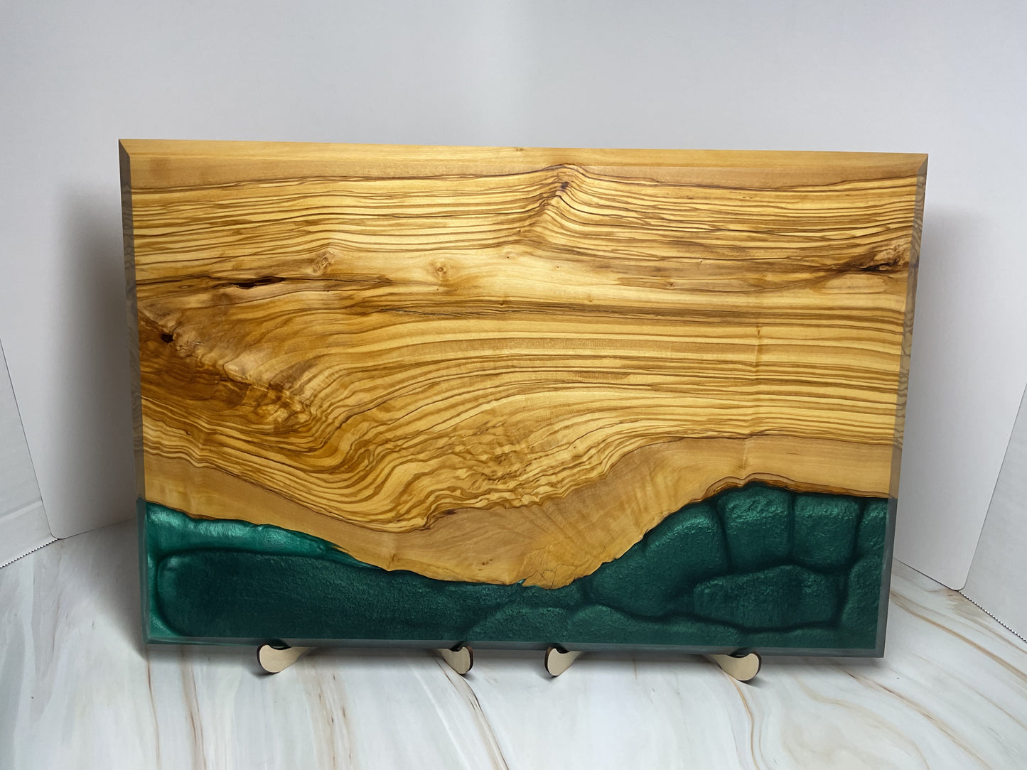 Eye Catching Charcuterie Board- Olive wood with Okinawa Green and Turquoise  Resin