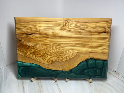Eye Catching Charcuterie Board- Olive wood with Okinawa Green and Turquoise  Resin