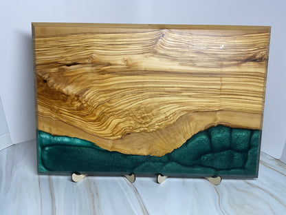 Eye Catching Charcuterie Board- Olive wood with Okinawa Green and Turquoise  Resin