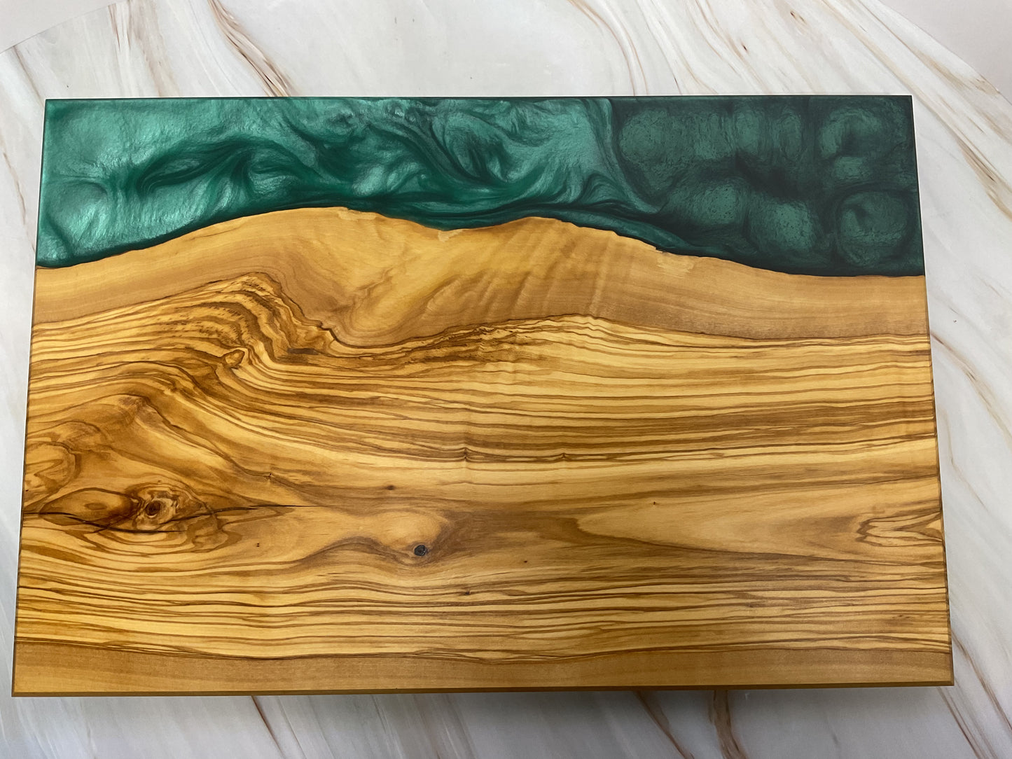 Eye Catching Charcuterie Board- Olive wood with Okinawa Green and Turquoise  Resin