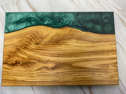 Eye Catching Charcuterie Board- Olive wood with Okinawa Green and Turquoise  Resin