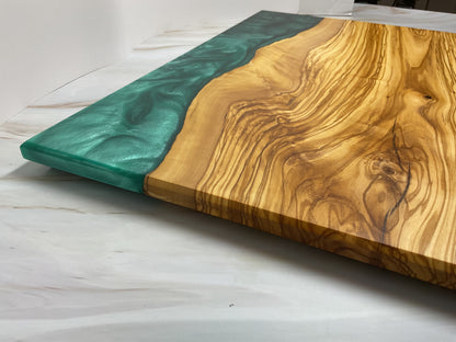 Eye Catching Charcuterie Board- Olive wood with Okinawa Green and Turquoise  Resin