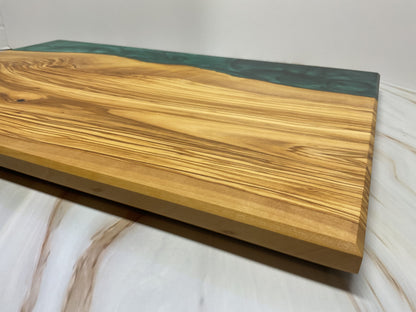 Eye Catching Charcuterie Board- Olive wood with Okinawa Green and Turquoise  Resin