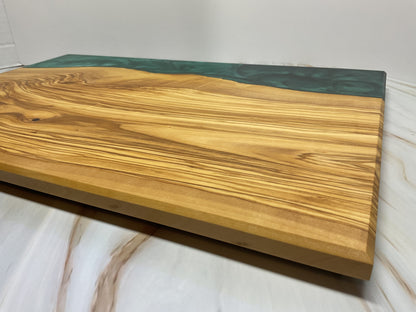 Eye Catching Charcuterie Board- Olive wood with Okinawa Green and Turquoise  Resin