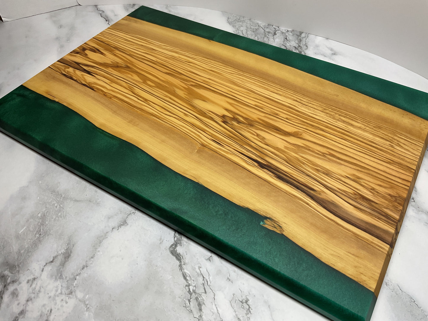 Artisan Olive Wood & Okinawa Green Resin Charcuterie Board – Elegant Entertaining Essential
